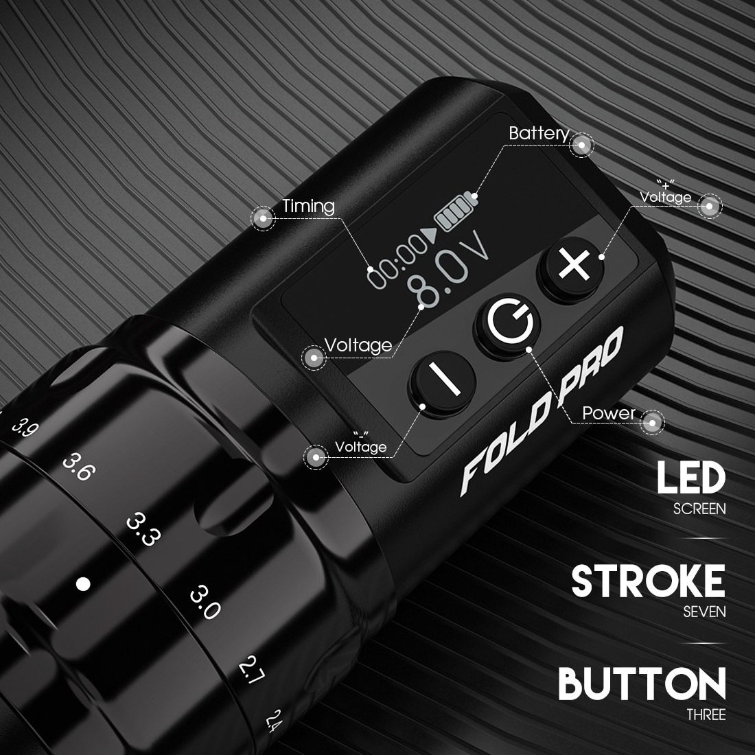 Dragonhawk Mast Tattoo Fold Pro Wireless Pen Machine 2.4-4.2mm Changeable Stroke Lengths-Black - Image 9