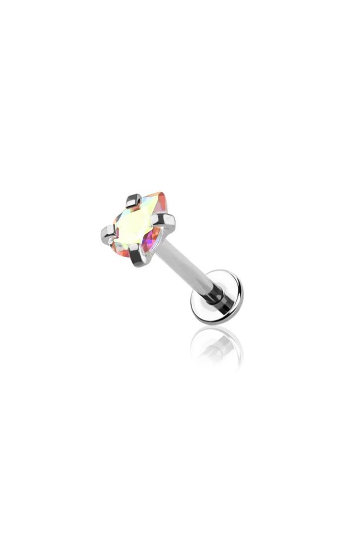 1pc- Prong Pear shape cz stone top internally threaded labret - Image 2