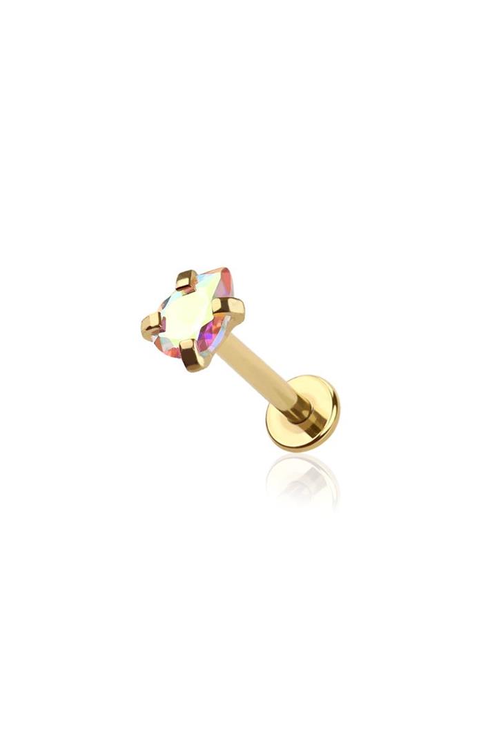 1pc- Prong Pear shape cz stone top internally threaded labret - Image 4