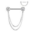 1pc- Implant Grade Titanium Threadless Push In Nipple Barbell With Double Chain Dangle
