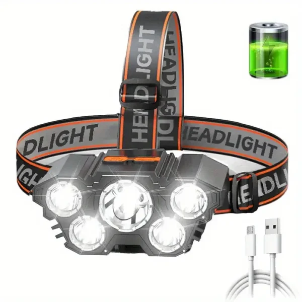 Tattoo Head Lamp/Light- 5 LED Rechargeable with Adjustable Strap