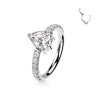 1pc- Implant Grade Titanium Hinged Segment Hoop Ring With Teardrop CZ Center and Pave CZ Sides