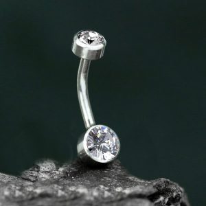 1pc- 316L steel Navel Bar with clear zirconia