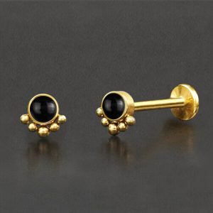 1pc- 316L Gold pvd black onyx cabochon Internally threaded Labret