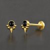 1pc- 316L Gold pvd black onyx cabochon ball and spike Internally threaded Labret