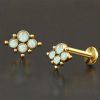 1pc- 316L Gold pvd 4 synthetic white opals Internally threaded Labret