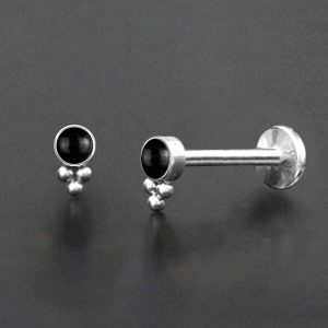 1pc- 316L black onyx cabochon Internally threaded Labret