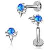 1pc- 316L steel blue opal cabochon ball and spike Internally threaded Labret