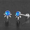 1pc- 316L Steel synthetic blue cabochon ball and triple spike Internally threaded Labret
