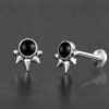 1pc- 316L Steel black onyx cabochon ball and triple spike Internally threaded Labret