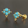 1pc- 316L Gold pvd 4 synthetic turquoise gems Internally threaded Labret