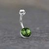 1pc- 316L Silver Navel Bar with Round African jade cabochon