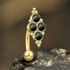 1pc- 316L Gold pvd Navel Bar with black onyx and ball clusters