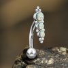 1pc- 316L steel silver Navel Bar with white opal and silver ball clusters