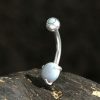1pc- 316L steel Navel Bar with white opals