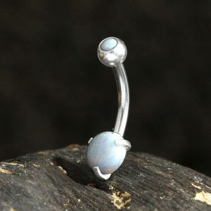 1pc- 316L steel Navel Bar with white opals