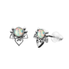 Pair- White Opal filigree heart pattern stud earrings