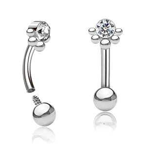 1pc- Silver 316L Steel clear crystal with silver balls Curved barbell
