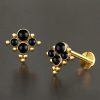 1pc- 316L Gold pvd 4 synthetic black onyx cabochons Internally threaded Labret