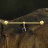 1pc- 316L Gold Pvd with Black zirconia crystal Teardrop Industrial Barbell
