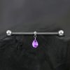 1pc- 316L Silver with purple zirconia crystal Teardrop Industrial Barbell