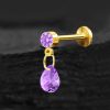 1pc- 316L gold pvd purple zirconia crystal charm Internally threaded Labret