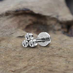 1pc- 316L steel 3 clear zirconia crystals Internally threaded Labret