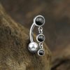 1pc- 316L steel silver Navel Bar with black onyx drop