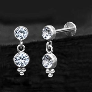 1pc- 316L steel clear zirconia crystal with charm Internally threaded Labret