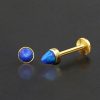 1pc- 316L Gold PVD coated steel with  blue synthetic opal bullet Internally threaded Labret