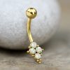 1pc- 316L Gold pvd Navel Bar with white opal and ball clusters