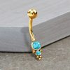 1pc- 316L Gold pvd Navel Bar with turquoise and ball clusters