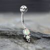 1pc- 316L steel Navel Bar with white opal and ball clusters