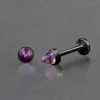 1pc- 316L black PVD coated steel with purple glass bullet cabochon Internally threaded Labret