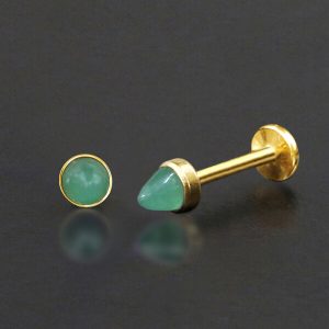 1pc- 316L Gold PVD coated steel with green glass bullet cabochon Internally threaded Labret