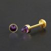 1pc- 316L Gold PVD coated steel with dark purple glass bullet Internally threaded Labret