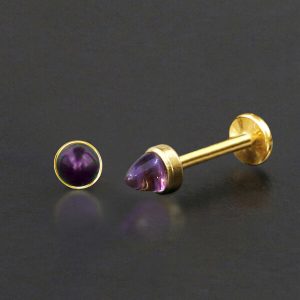 1pc- 316L Gold PVD coated steel with dark purple glass bullet Internally threaded Labret