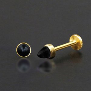 1pc- 316L Gold PVD coated steel with shiny black onyx cabochon bullet Internally threaded Labret
