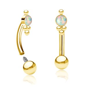 1pc- Pvd Gold 316L Steel with synthetic white opal cabochon Curved barbell