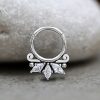 1pc- 316L Silver Hinged Segment Hoop with zirconia