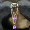 1pc- 316L Gold Hinged Segment Hoop with Double chain & Purple Zirconia Crystals