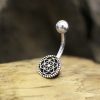 1pc- 316L steel and silver Navel Bar with tribal design
