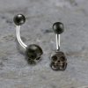 1pc- 316L steel Navel Bar with black carved skull
