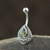 1pc- 316L steel and silver Navel Bar with Peridot