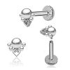 1pc- 316L Silver tiny ball with heart cluster Internally threaded Labret