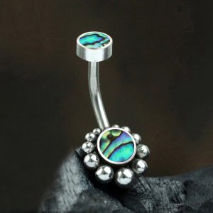 1pc- 316L steel Navel Bar with Abalone shell