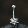 1pc- 316L steel Navel Bar with clear zirconia and spikes
