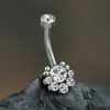 1pc- 316L steel Navel Bar with clear zirconia cluster