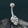 1pc- 316L steel Navel Bar with clear zirconia cluster