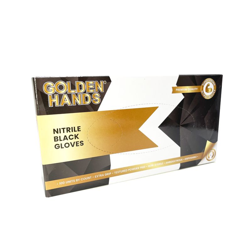 Golden Hands - Black Nitrile Gloves - 100 Per Box - Image 2